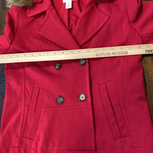 Chico’s red knit jacket removable faux fur collar 0 (4) - Picture 7 of 9